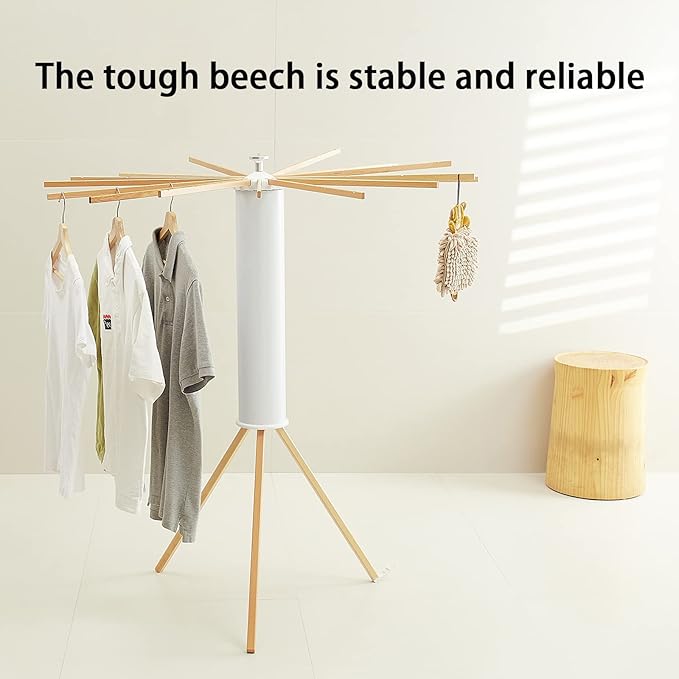 JOOM Tripod Clothes Drying Rack, Garment Rack Portable and Foldable Space Saving Laundry Drying Rack - Drying Rack Clothing Floor Folding Balcony Bedroom Household Wooden