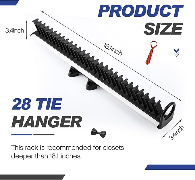 Maxdot Sliding Tie Racks 28 Tie Hanger Pull-Out Belt Rack Scarf Belt Storage Display Rail for Wardrobe Home Gift Retail Store Organizer for Side Mount(18.1 x 3.4 Inch)