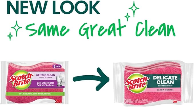 Scotch-Brite Gentle Clean Delicate Scrub Sponges, For Washing Dishes and Cleaning Kitchen, 3 Scrub Sponges