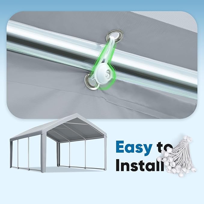 ADVANCE OUTDOOR 10x20 ft Carport Replacement Top Canopy Cover with Leg Cloth, Heavy-Duty Waterproof & UV Protected Car Garage Shelter Tent, Easy Installation with Ball Bungees, Sliver Gray, Roof Only