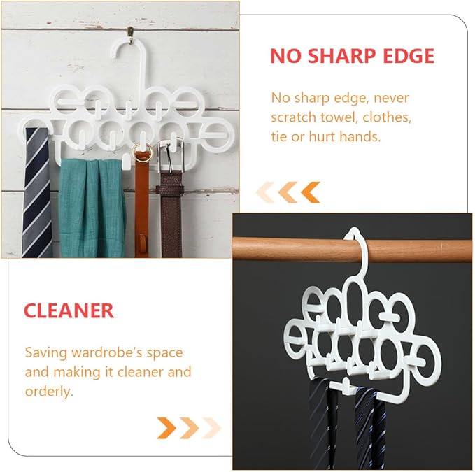 Multifunctional Tie Hanger and Scarf Organizer Rack, 2pcs Plastic Belt and Tie Hooks for Wardrobe Storage, White, Space-Saving Accessory Organizer for Closet Use
