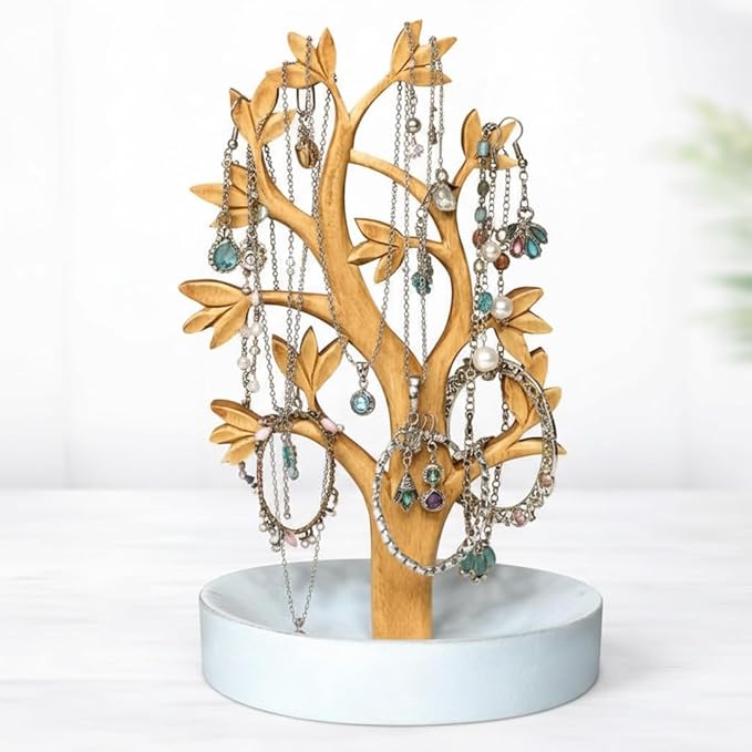 Decozen Jewelry Organizer Hanging Tree Stand - Necklace Holder Jewelry Organizer For Women with a Ring Dish Tray for Mothers Day Gifts, Valentines Day Gifts for Her, Gift for Mom, Home Decor