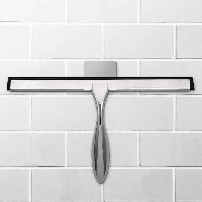 Simtive 14-Inch Shower Squeegee Set, Includes Shower Door Hook and Adhesive Hook, Squeegee for Shower Doors, Mirror and Window, Silver