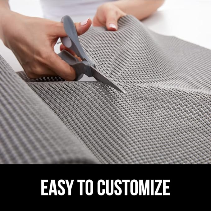 GORILLA GRIP powerGRIP Drawer Shelf and Cabinet Liner, Thick Strong Hold, Non-Adhesive Liners Protect Kitchen Cabinets and Cupboard, Bathroom Drawers, Easy Install, Breathable Mat, 12" x10', Gray