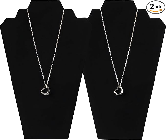 Novel Box 2 Pack Black Velvet Necklace Display Stands 8 1/4 W x 12 1/2 H Inches - Jewelry Stand Necklaces Organizer for Women - Elegant Necklace Easels for Craft Shows, Selling & Personal Use