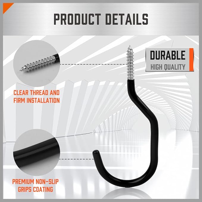 HORUSDY 6-Pack Heavy Duty Garage Storage Hooks, 6" Utility Wall Hooks for Tools, Ladders, Bikes, Hoses & Cords – Steel Garage Organizer Hooks for Wall Mount Storage Systems