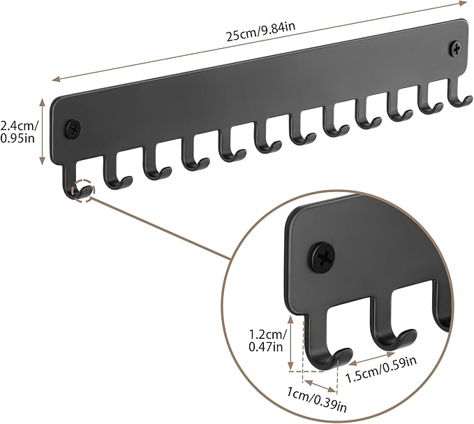 Drill-In Necklace Organizer: Sturdy Necklace Holder Wall Mounted with Hooks for Tangle-Free Jewelry Storage – Space-Saving Wall Necklace Hanger, Black, 2 PCS
