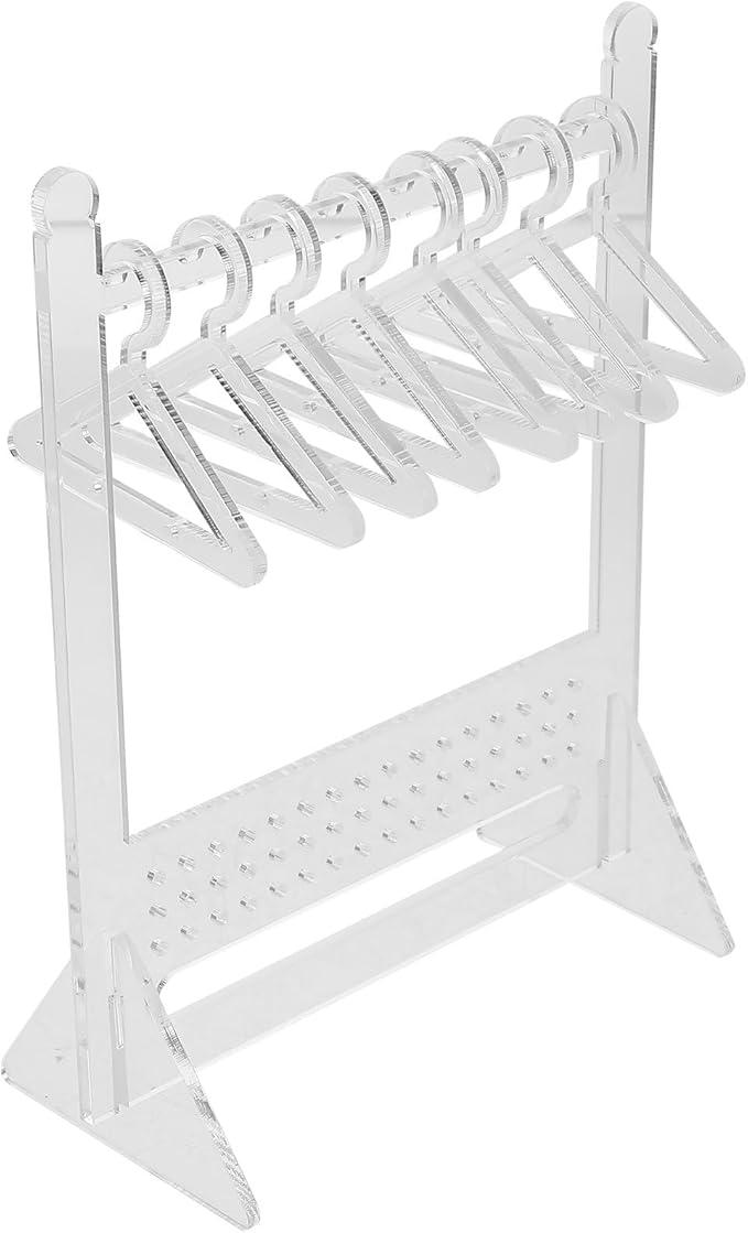Acrylic Jewelry Organizer Stand 8 Clothes Hangers, Earring and Necklace Holder Rack for Jewelry Storage and Display, Tabletop Accessory Organizer for Women
