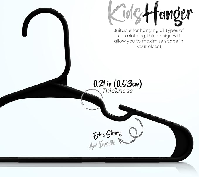 Utopia Home 40 Pack Kids Hangers - 11.5 Inch Plastic Baby Hangers for Closet - Childrens Hanger for Clothes & Infant Hanger for Closet - for Everyday Standard Use (Black)
