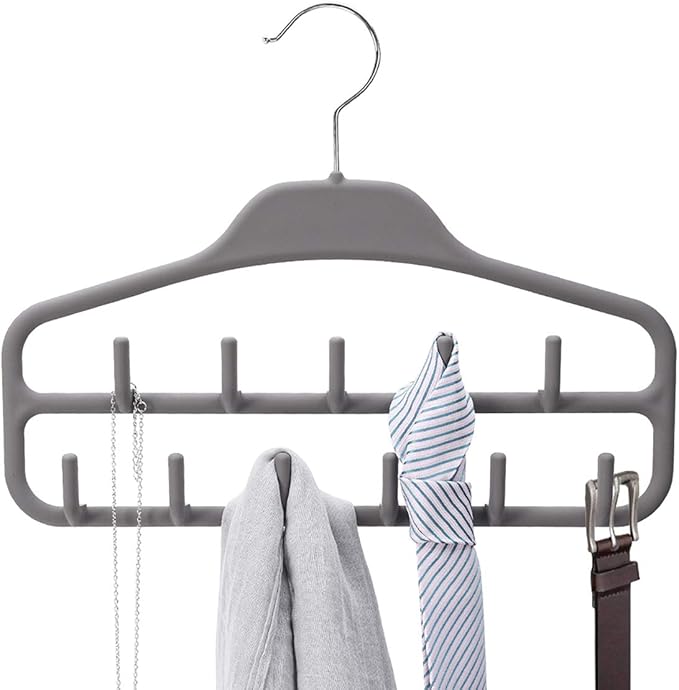 ELONG HOME Belt Hanger Rack Holder for Closet, Sturdy Belt Organizer with 360 Degree Swivel, 11 Large Sturdy Belt Hooks, Non Slip Rubberized Belt Storage, Grey