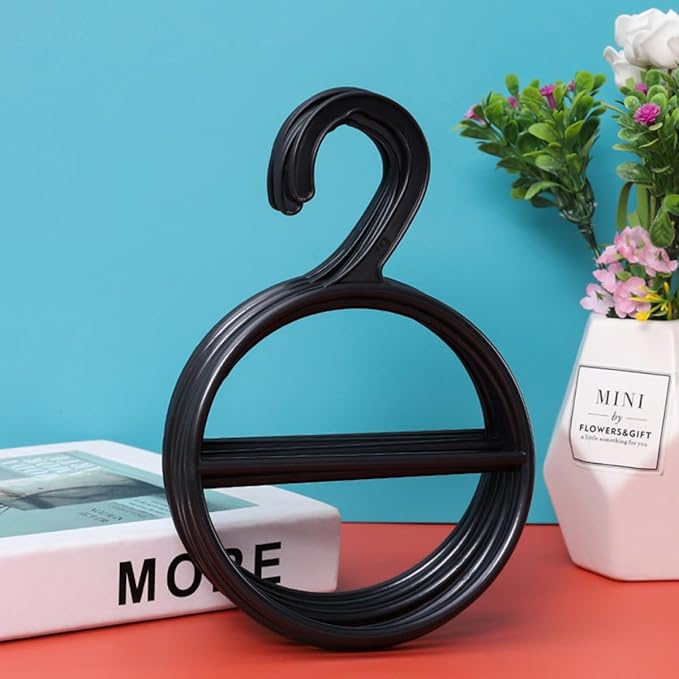 Lurrose Multifunctional Belt Ring Holder and Scarf Rack for Closet Organization, Black Plastic Clothing Hanger with 10 Pieces, Space-Saving Wardrobe Accessory Organizer for Ties and Belts