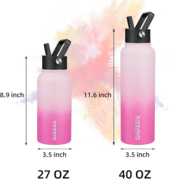 BJPKPK Insulated Water Bottles with Straw Lid, 27oz Stainless Steel Water Bottle with 3 Lids, Leak Proof BPA Free Metal Thermo, Mugs, Tumblers, Keep Cold Hot - Cherry