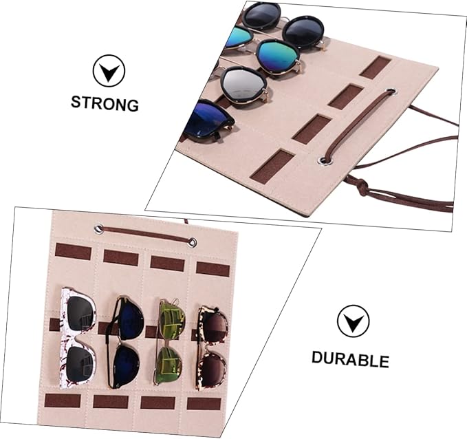 Felt Sunglasses Organizer Wall Hanging Bag Multi-compartment Storage for Eyewear Jewelry Accessories Space-saving Design Material Camel Color