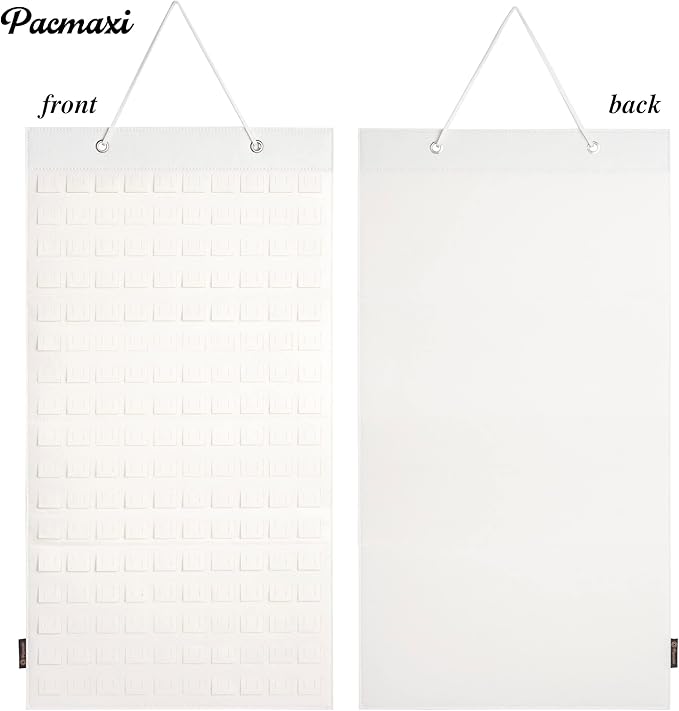 PACMAXI Hanging Brooch Pin Organizer, Display Pins Storage Case, Brooch Collection Storage Holder, Holds Up to 96 Pins.(Not Include Any Accessories) (M-170 Slots, Ivory White, Medium)