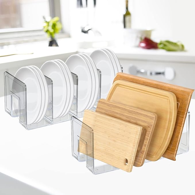 SAYEEC Acrylic File Holder, Clear File Sorter Desk File Organizer, Sturdy Desktop File Folder Organizer Rack for Envelopes Mail Letter Paper Notebook Electronics Office Supplies (4 Sections, 2 Pack)