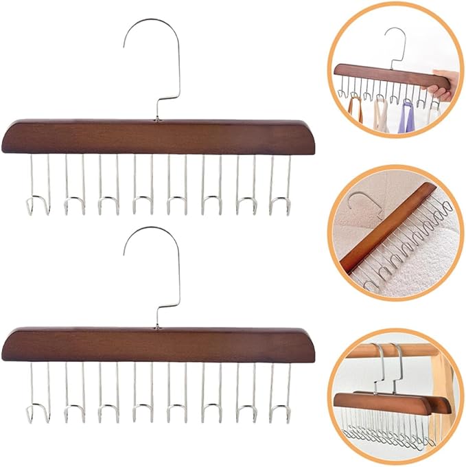 2pcs Vintage 8-Hook Multi-Functional Closet Hangers for Belt and Tie Storage, Scarf and Hat Organizer Rack for Men’s Closet Space Saving Accessory Organizer