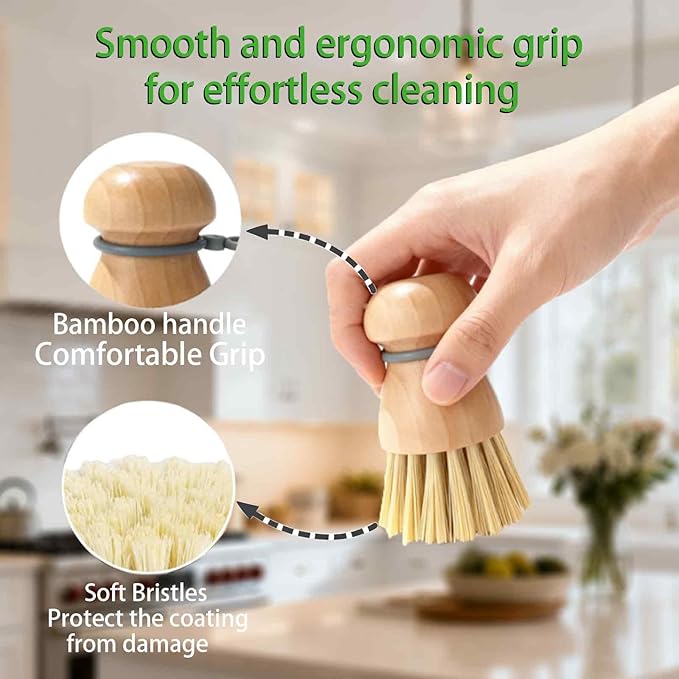 Dish Brush (2pcs/Set) for Everyday Use, Dish Scrub Brush, Wooden Dish Brush, Dish Brush with Handle for Kitchen Brush, with Hanging Loop Design for Quick Drying and Clutter-Free Counters.