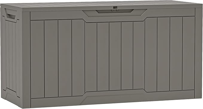 YITAHOME 80 Gallon Resin Deck Box, Waterproof Outdoor Storage Box, Lockable Indoor Outdoor Storage Bench for Supplies and Essentials, Taupe
