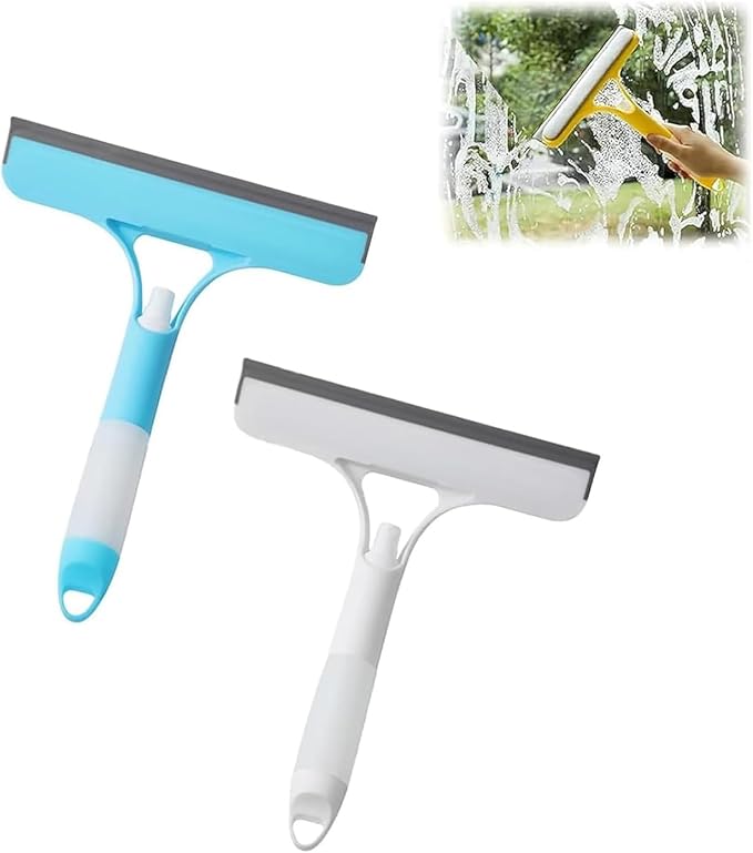 2Pcs 3-in-1 Spray Squeegee with Scraper & Scrubber | Window Cleaning Tool for Shower Glass, Car & Home | Multi-Purpose Cleaning Kit for Kitchen