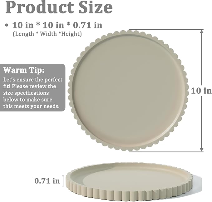 Silicone Bathroom Countertop and Vanity Tray-10 Inch Round Silicone Bathroom Tray, Modern Bathroom Decor, Coffee Table Decor, Decorative Tray for Candle, Perfume, Plants (Khaki)
