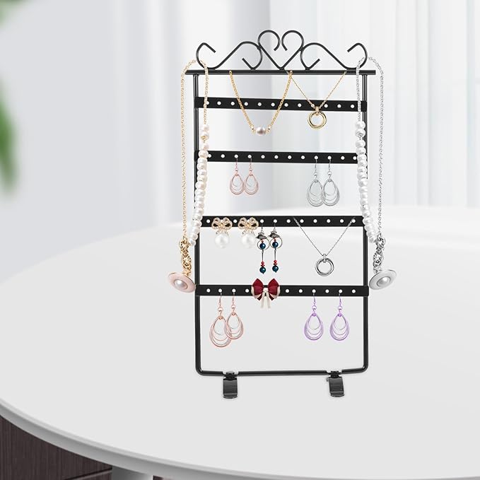 Luxshiny Metal 48-hole Earring Stand Jewelry Display Rack Organizer Black Iron Jewelry Storage Holder for Earrings and Studs Bedroom Accessory Organizer