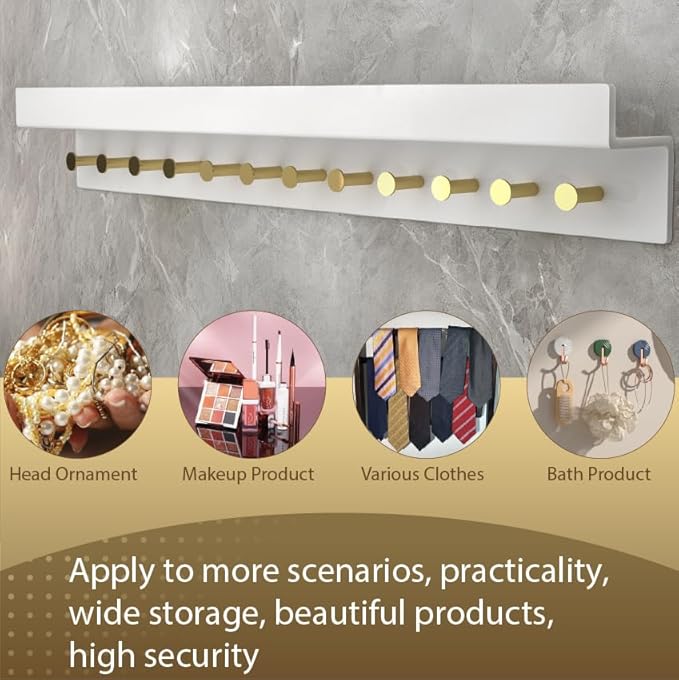 Care&More YJ 2 Pack Acrylic Wall Mounted Jewelry Organizer for Necklaces， Two-layer storage rack， Bangles Display Rack, Hanging Jewelry Hooks (White)