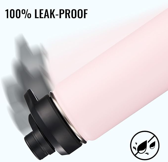 18 oz Insulated Water Bottle with Handle, 304 Stainless Steel Water Bottles with Wide Mouth, Double Wall Vacuum Sports Water Bottle, BPA Free, Keep Cold and Hot, Pink