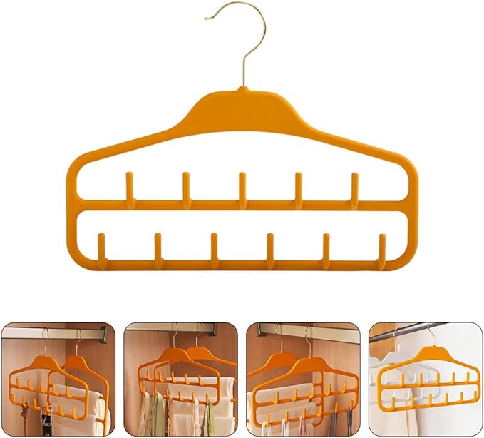 2pcs Multi-Hook Belt Hanger and Tie Organizer, Double-Layer 11-Hook Closet Accessory Organizer with Large Capacity for Scarves and Ties, Orange, Household Storage Solution