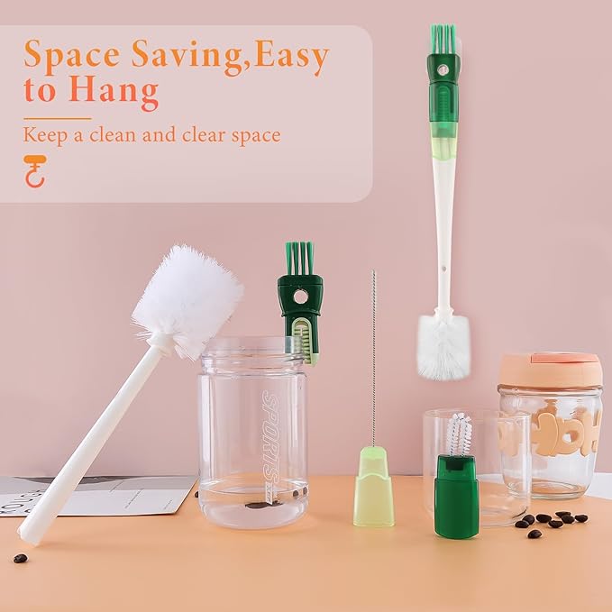 5 in 1 Water Bottle Brushes for Cleaning, Easily Cleans The Cup Mouth, Lid, Bottom, and Straw.Multifunctional Insulation Bottle Cleaning Tools, Home Kitchen Cleaning Tools