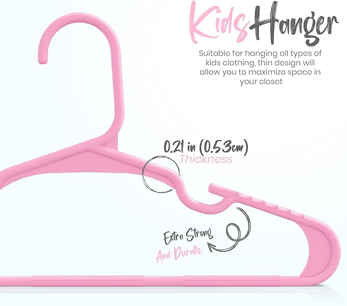 Utopia Home 20 Pack Kids Hangers - 11.5 Inch Plastic Baby Hangers for Closet - Childrens Hanger for Clothes & Infant Hanger for Closet - for Everyday Standard Use (Baby Pink)