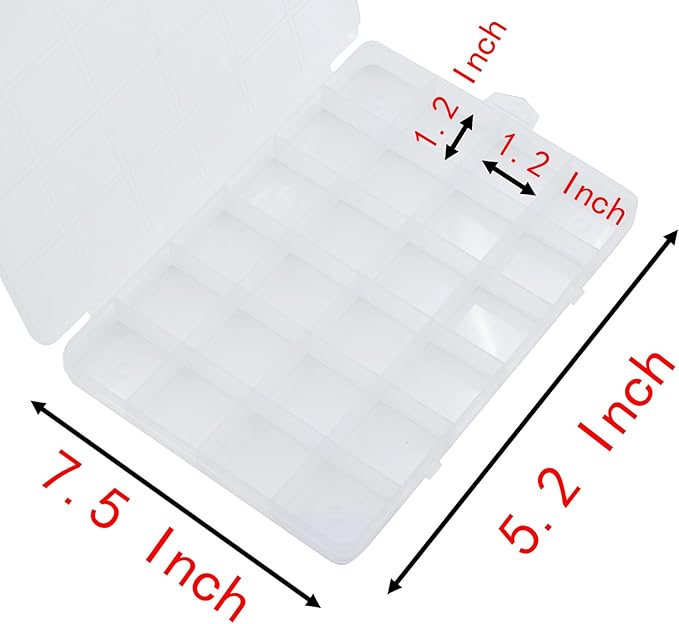 YIKANGHENG 24 Grids 7.5 Inch x 5.2 Inch Fixed Clear Plastic Jewelry Organizer Storage Box Jewelry Earring Tool Containers (1)