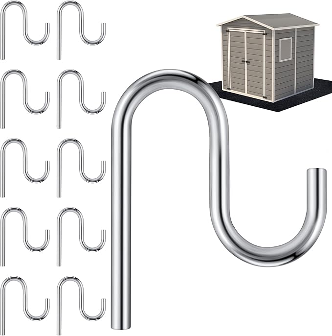 Blulu 10 Pcs 2'' Long Shed Hooks Shed Accessories Without Drilling Hole for Hanging Heavy Duty Individual Utility Hooks Universal Wall Mounted J Utility Hangers for Tools Shovels Rakes (Silver)