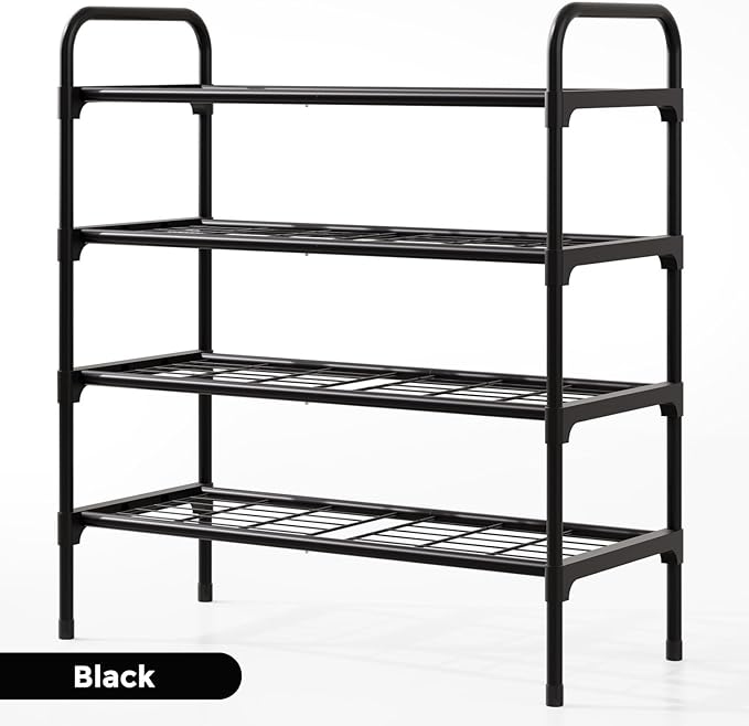 4-Tier Shoe Rack Organlzer, Rustproof lron, Spaclous Shoe Storage Shelf for Closet or Entryway, Fits Sneakers & Slippers, Black