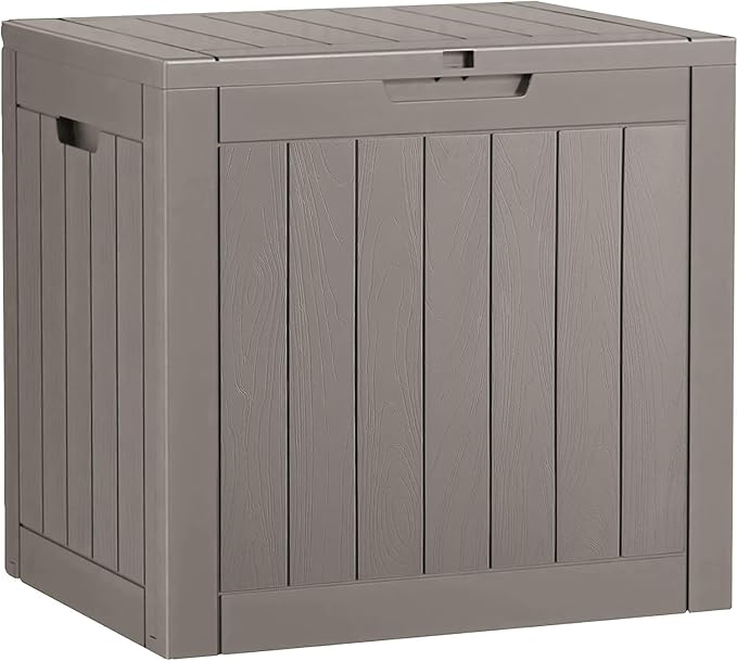 32 Gallon Outdoor Storage Box, Resin Deck Boxes Outdoor Waterproof For Patio Furniture, Garden Tools, Pool Supplies, Lockable And UV Resistant (Striped Gray)