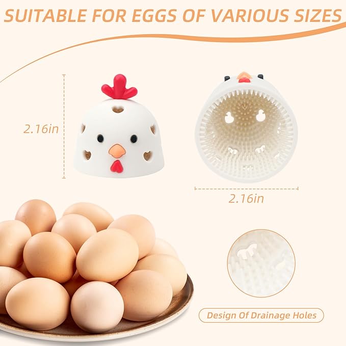 2PCS Silicone Egg Cleaner for Fresh Eggs, Egg Washer for Fresh Eggs, Egg Scrubber for Fresh Eggs, Reusable Cleaning Tools for Chicken Coop Accessories Cute Easter Gifts (White + Brown)