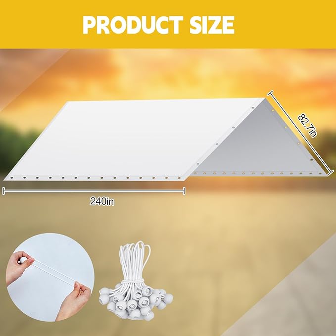 12 x 20 ft Heavy Duty Carport Canopy Waterproof Garage Car Shelter Tarp Tent for Car Canopy Replacement Cover with 50 Ball Bungees, Only Top Cover, Frame is Not Included