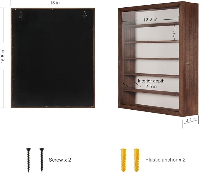 TJ.MOREE Sunglasses Organizer Storage Wall Mounted: 13 x 15.6 inches Eyewear Display Case Rustic Wood Eyeglasses Holder Large Glasses Storage Box, Brown
