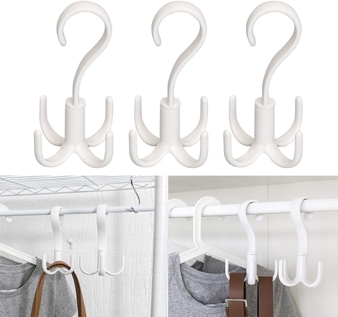 3pcs Rotating Four Hooks Organizer for Scarves Ties and Accessories Creative Closet Hanger White Multifunctional Design for Easy Access and Organization