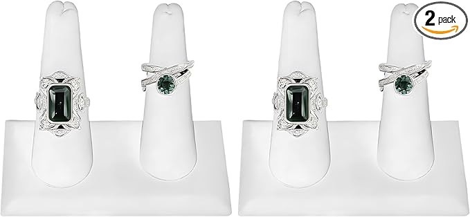 Novel Box 2 Pack White Leatherette Jewelry Double Ring Finger Display Stand 3 5/8 L x 2 1/8 D x2 1/4 H Inches with Square Base - Ring Holder Stand for Selling or Personal Use - Display Stand for Rings