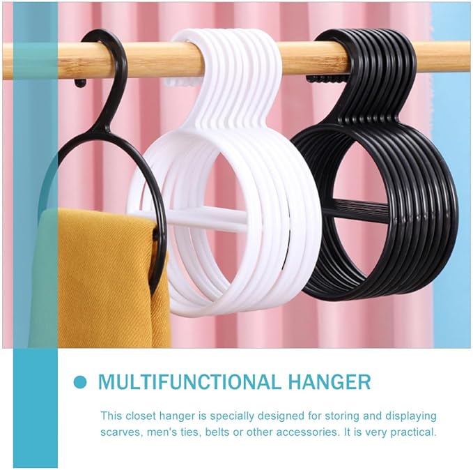 Scarf Hanging Organizer and Belt Ring Holder, Black Plastic Multifunctional Tie Hanger for Closet Storage, Wardrobe Accessory Organizer, 10pcs Set for Home Bedroom Use