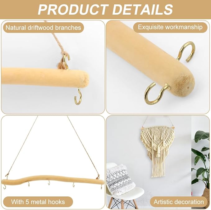 2Pcs 15inch Driftwood Wall Hanging Jewelry Hanger, Natural Driftwood Decorative Branches Farmhouse Vintage Wooden Hook, Drift Wood Pieces for Crafts Jewelry Organizers (COLOR:nature)