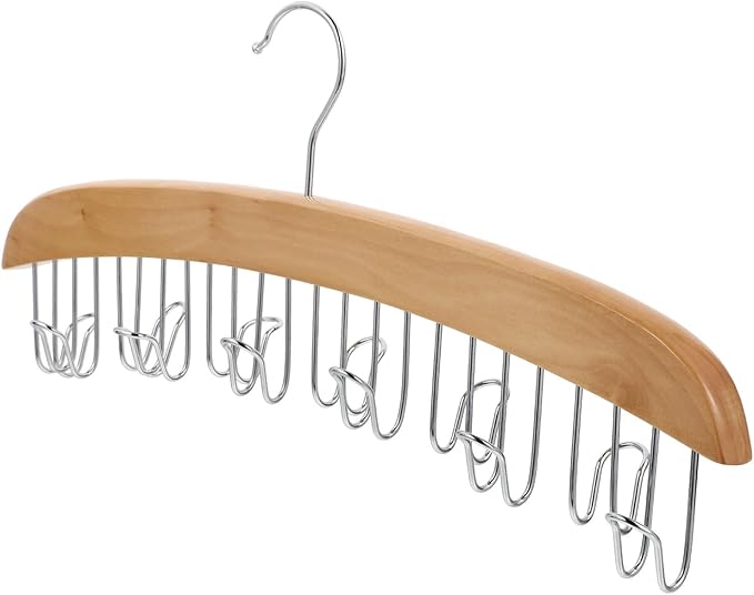 Wooden Tie Hanger Organizer with 12 Hooks, Non-Slip Belt Rack for Closet Storage, Multi-Functional Accessory Organizer for Home and Clothing Store Use