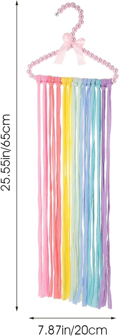 LOGOFUN Bow Hanger Hair Clips Storage Rainbow Hanger Hair Bow Holder with Tassels for Kids Girls Room Decor