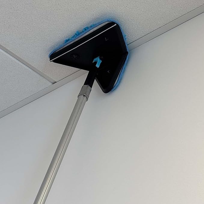 25 Foot Wall Cleaner Mop with 18 Ft Heavy Duty Extension Pole, 3-in-1 High Ceiling Cleaning Tool with 4 Microfiber Chenille Pad, Cobweb Duster, Fan, Baseboard, Window Squeegee Kit (18ft)