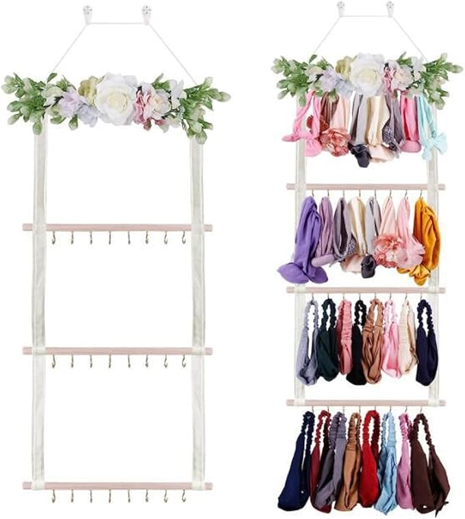 Hanging Hair Accessories Organizer, Hair Clips Storage Holder, Hair Bow Holder Organizer, Headband Holder, Hair Accessories Storage Display Wall Hanging Decor for Women Girls Room Closet(Pink-green)
