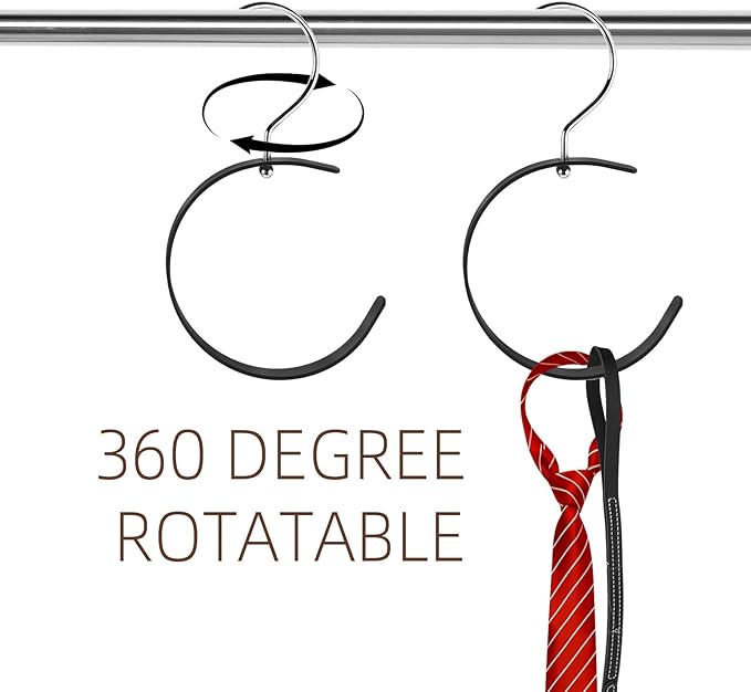 Wakauto 2pcs Rotatable Belt and Tie Hanger Rack for Closet Space-Saving Multi-Functional Accessory Organizer with Hooks for Hats, Scarves, and Bags
