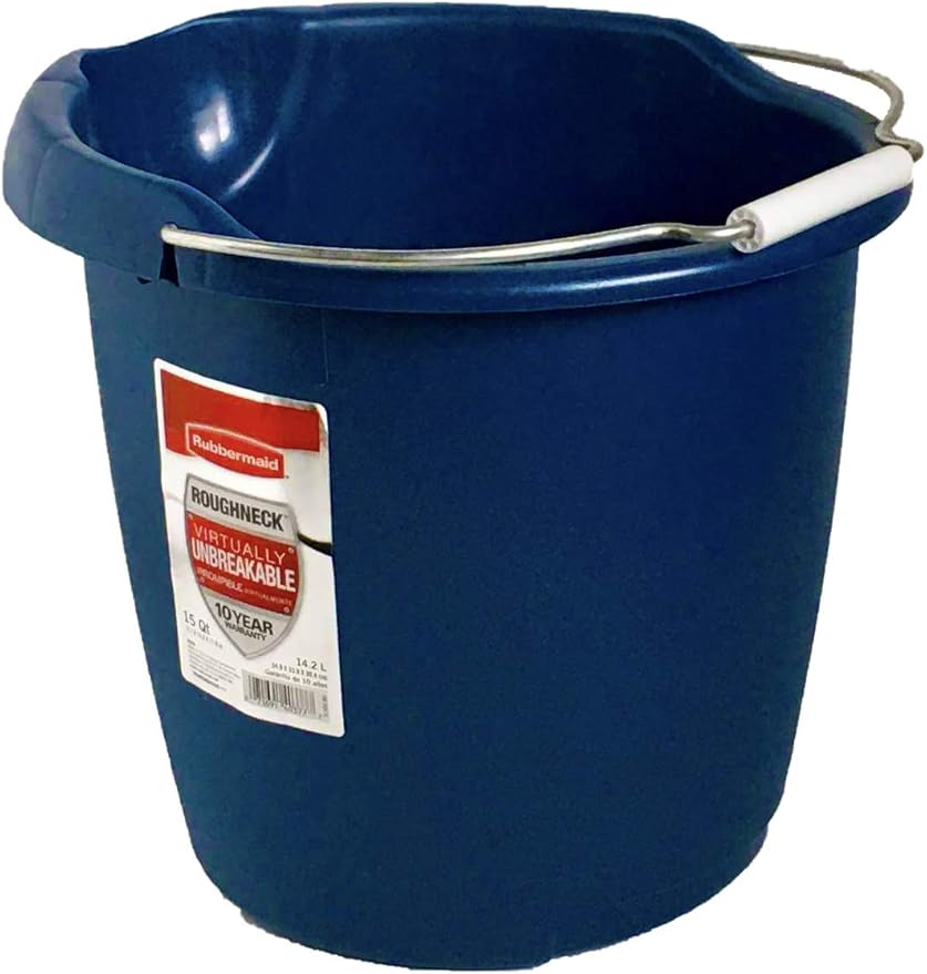 Rubbermaid Commercial Products 15QT Round Bucket, Blue, Comfortable/Durable Pour Handle, Sturdy Pail Bucket for Household Cleaning/Mopping