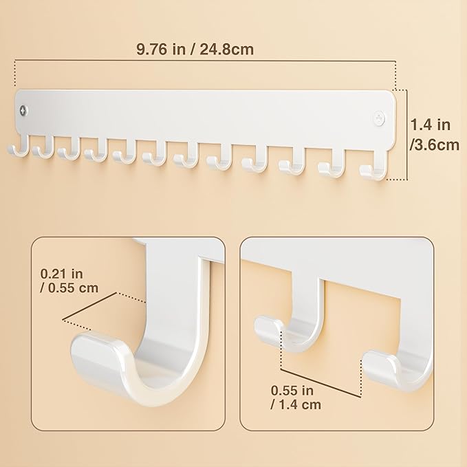 Drill-In Necklace Organizer: Sturdy Necklace Holder Wall Mounted with Hooks for Tangle-Free Jewelry Storage – Space-Saving Wall Necklace Hanger, White, 2 PCS