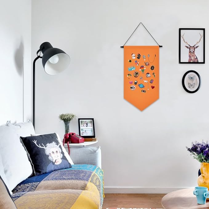 Wall Hanging Brooch Storage Case Canvas Display Stand Enamel Pin Display Banner Holder Earrings Necklace Glitter Pin Collection Organizer (Orange)