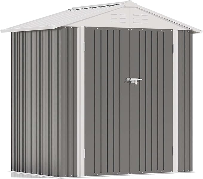 Patiowell 6x4 FT Storage Shed, Outdoor Metal Sheds with Lockable Door and Sloping Roof, Waterproof Outside Utility Garden Tool Shed with Breathable Vents for Patio Lawn Backyard, Gray